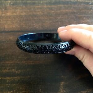 Vintage Black Perforated Resin Bangle Bracelet Open Work Statement Jewelry